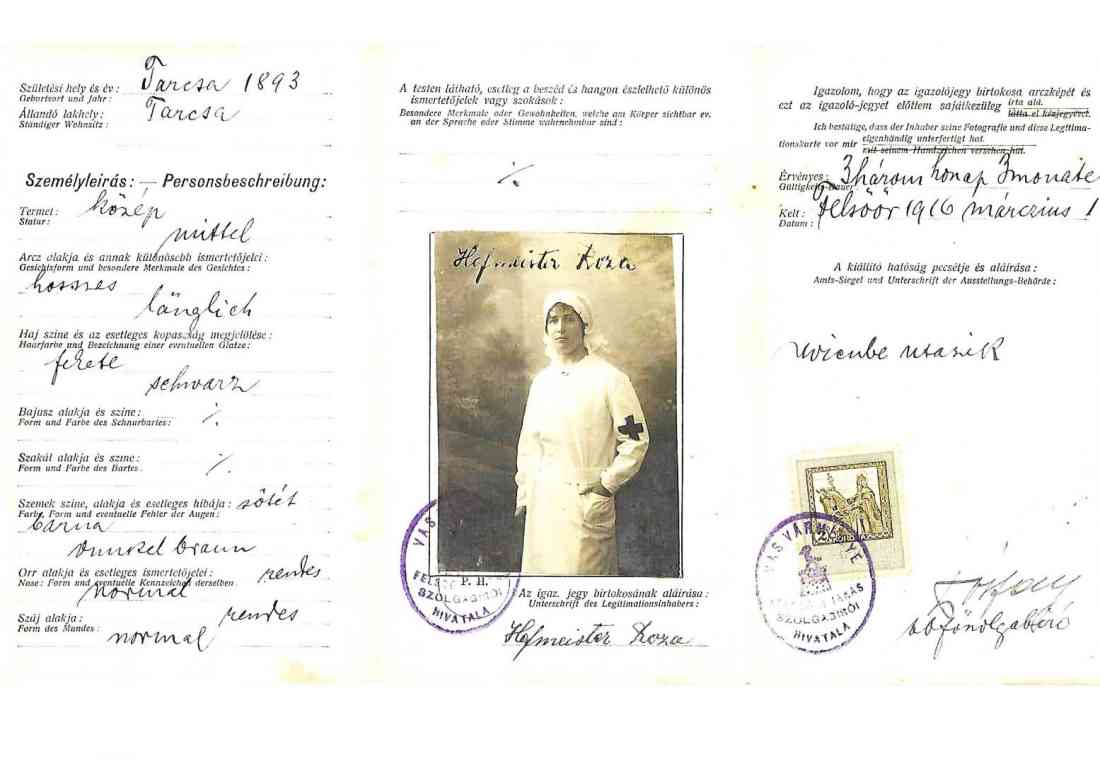 Legitimationskarte für Roza Hofmeister, Tarcsa 1893